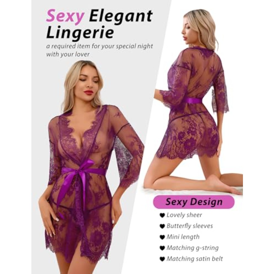 Narcisse Women's Floral Lace K - مراجعة Kimono Sheer Floral وسعره