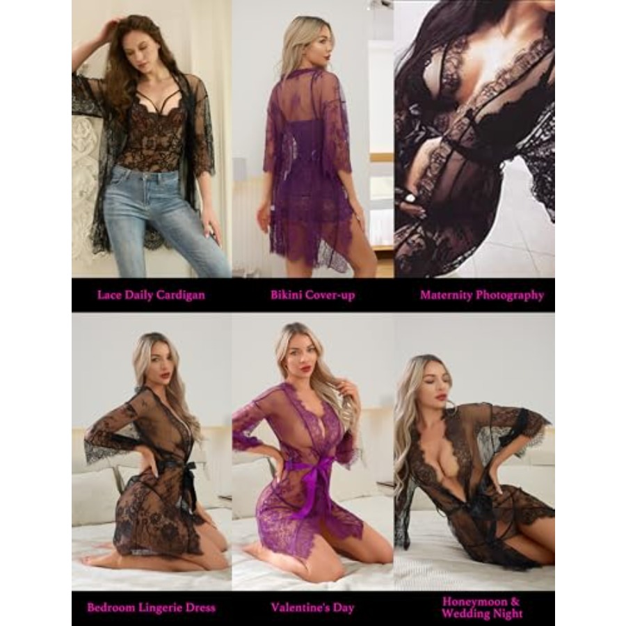 Narcisse Women's Floral Lace K - مراجعة Kimono Sheer Floral وسعره