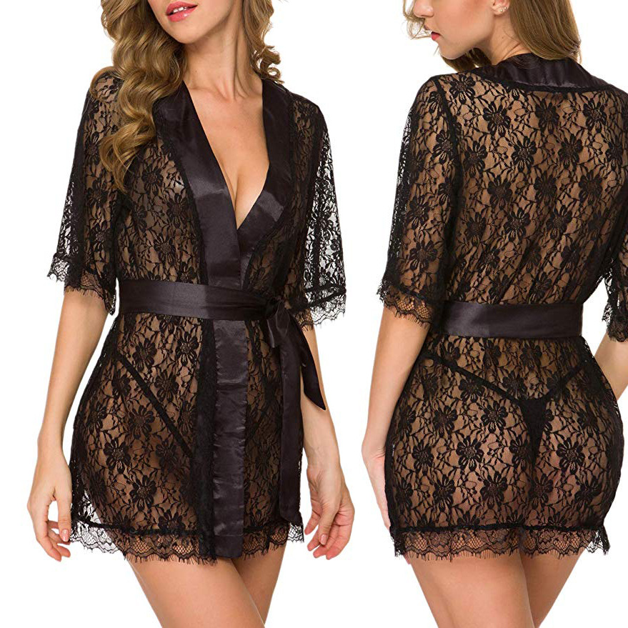 Floral Lace V-Neck Lingerie Ni - مراجعة Kimono Sheer Floral وسعره