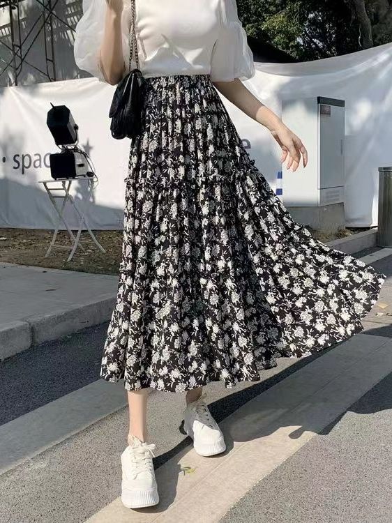 Floral Print A-Line Midi Skirt - مراجعة Midi Skirt Floral وسعره