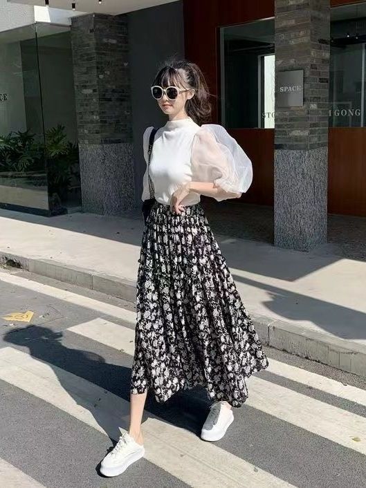 Floral Print A-Line Midi Skirt - مراجعة Midi Skirt Floral وسعره