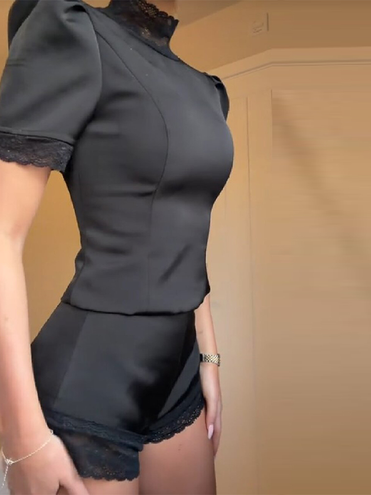 New Satin Lace Edge Top Short  - مراجعة Blouse Off Shoulder وسعره