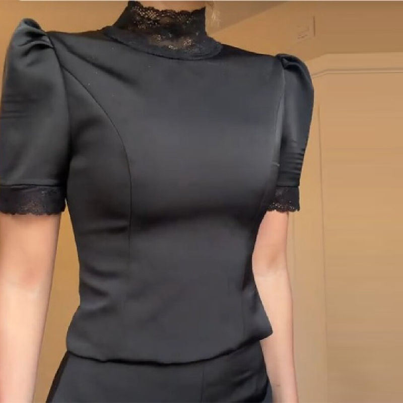 New Satin Lace Edge Top Short  - مراجعة Blouse Off Shoulder وسعره